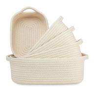 Icegrey Lot de 5 paniers de rangement en corde de coton tressée, paniers tressés pour salle de bain, table à langer, empilables, pour décoration de chambre d'enfant, Beige