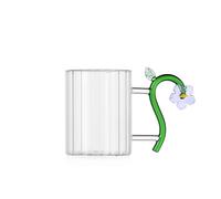 Ichendorf Milano Mug optique fleur lilas, collection botanique, 45 cl, verre borosilicate, fait à la main