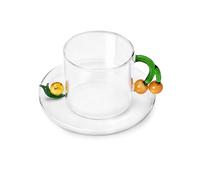 Ichendorf Milano Tasse à thé glande avec soucoupe escargot, collection Fruits & Flowers, 30 cl, verre borosilicate, fait à la main