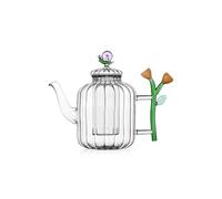 Ichendorf Milano - Théière optique en verre borosilicate fabriquée à la main, motif escargot et fleur ambre, collection botanique, 120 cl