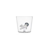 Ichendorf Milano Tumbler chat blanc avec queue grise, collection Tabby Cat, 30 cl, verre borosilicate, fait à la main