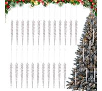 Icicle Christmas Ornaments | 24X Clear Acrylic Icicles Drop Ornaments | Transparent Christmas Tree Pendants | Crystal Decorations for Winter Holiday Wedding