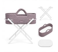 Ickle Bubba Nova Couffin Bébé avec Support Pliable et Matelas - Berceau Bébé Nomade en Crochet, dès la Naissance jusqu'à 9 kg, Léger et Pliable pour la Maison et Les Déplacements (Fauve/Blanc)