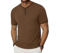 iClosam T-Shirt Henley pour Homme, en Coton Coupe Classique, Manches Courtes, Tee Shirt Homme idéal pour Le Travail et Les Loisirs