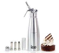 ICO 1L Siphon Chantilly Professionnel en Acier Inoxydable pour la Crème à Fouetter Maison, Siphon Chantilly INOX pour Les Desserts, Les Trempettes, Les Sauces et Les Liqueurs Infusées, 1L