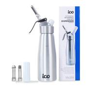 ICO Siphon Chantilly en Aluminium 500ml, Syphon Cuisine Chantilly Professionnel pour Crème Fouettée Maison, Mousses et Desserts, Compatible Cartouches de Protoxyde d'Azote Standard