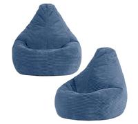 Icon Dalton Enfant Pouf Velours Côtelé avec Remplissage, Lot de 2, Bleu | Fabriqué en Europe, Pouf Enfant, Pouf Poire, Tissu en Velours Côtelé Doux, Confortable Fauteuil Enfant pour Salon et Chambre