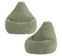 Icon Dalton Lot de 2 poufs Poire en Cordon pour Enfants avec Rembourrage Inclus pour Filles et garçons, Chaise pour Enfants, décoration de Salle de Jeux, Accessoires de Chambre à Coucher - Vert Sauge