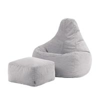 Icon Dalton Pouf Velours Côtelé avec Tabouret, Pouf Poire avec Remplissage, Fauteuil Salon Confortable, Fauteuil Chambre, Meuble Salon, Decoration Chambre, Gris