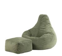 Icon Dalton Pouf Velours Côtelé et Tabouret avec Remplissage, Vert | Fabriqué en Europe, Pouf Adulte, Pouf Poire, Tissu en Velours Côtelé Doux, Fauteuil Confortable pour Salon et Chambre