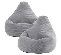 Icon Dalton Pouf Velours Côtelé, Lot de 2, Pouf Poire avec Remplissage, Fauteuil Salon Confortable, Fauteuil Chambre, Meuble Salon, Decoration Chambre, Gris