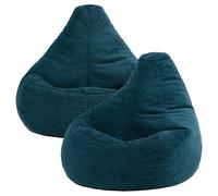 Icon Dalton Pouf Velours Côtelé, Lot de 2, Pouf Poire avec Remplissage, Fauteuil Salon Confortable, Fauteuil Chambre, Meuble Salon, Decoration Chambre, Bleu Canard