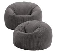 Icon Kingston Pouf Velours Côtelé avec Remplissage, Lot de 2, Gris | Fabriqué en Europe, Pouf Adulte, Pouf Poire, Tissu en Velours Côtelé Doux, Fauteuil Confortable pour Salon et Chambre