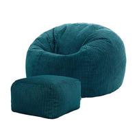 Icon Kingston Pouf Velours Côtelé avec Tabouret, Pouf Poire avec Remplissage, Fauteuil Salon Confortable, Fauteuil Chambre, Meuble Salon, Decoration Chambre, Bleu Canard