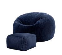 Icon Kingston Pouf Velours Côtelé avec Tabouret, Pouf Poire avec Remplissage, Fauteuil Salon Confortable, Fauteuil Chambre, Meuble Salon, Decoration Chambre, Bleu Marine