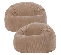 Icon Kingston Pouf Velours Côtelé, Lot de 2, Pouf Poire avec Remplissage, Fauteuil Salon Confortable, Fauteuil Chambre, Meuble Salon, Decoration Chambre, Brun Moka