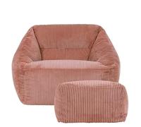 Icon Natalia Fauteuil et Tabouret Velours Côtelé avec Remplissage, Rose | Fabriqué en Europe, Pouf Adulte, Pouf Poire, Tissu en Velours Côtelé Doux, Fauteuil Salon Confortable pour Salon et Chambre