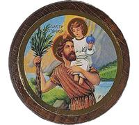 Icône ronde en bois avec image de la Sainte Mère de Dieu et de l'Enfant ou Saint Christophe Tons dorés, diamètre 4,5 cm (icc2)