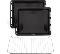ICQN 460 x 370 x 30 mm Set de plaques à pâtisserie avec grille, 2x lèchefrites émaillées et 1x grille pour four, anti-rayures & inoxydable, 46 x 37 cm