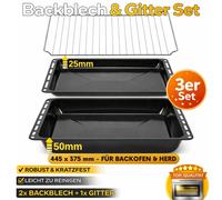 ICQN Lèchefrite 445 x 375 mm 25 et 50 mm, lot de 2 plaques de cuisson émaillées et grille de four chromée, résistante aux rayures et à la rouille, compatible avec Whirlpool, Ignis, Bauknecht, Indesit,