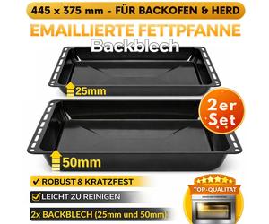 ICQN Lèchefrite 445 x 375 mm 25 et 50 mm, Set de 2 plaques à pâtisserie émaillées, Convient pour Whirlpool, Ignis, Bauknecht, Indesit, Algor, Neckermann, Lloyds, 44,5 x 37,5 cm