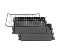 ICQN Plaque de cuisson 445 x 375 x 25 mm avec grille, 2 poêles à graisse émaillées, compatible avec Whirlpool, Ignis, Bauknecht, Indesit, Algor, Neckermann, Lloyds, inoxydable, 44,5 x 37,5 cm