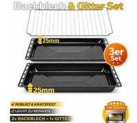 ICQN Plaque de cuisson 445 x 375 x 25 mm Set, 2x lèchefrite émaillée et grille de four chromée, résistante aux rayures et inoxydable, adaptée pour Whirlpool, Ignis, Bauknecht, Indesit, Algor, Neckerma