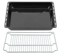 ICQN Plaques & grilles de four mm Set 465 x 370 x 60 mm, Lèchefrite émaillée, Grille de four chromée et plaque de four en émail pour four & cuisinière, Grille 465 x 360 mm
