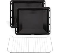 ICQN Set Plaques de Four 46 × 37 × 3 cm - Lot de 2 + Grille, Compatibles avec Beko, Bosch, Grundig & Samsung, Plaques Émaillées 30 mm + Grille de Cuisson