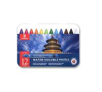 iCrayon Lot de 12 pastels à l'huile solubles dans l'eau, ensemble de pastels aquarellables pour débutants et amateurs, comprend un taille-crayon, une palette et un pinceau pour des créations