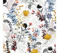 ICYEHAO Papier Peint Adhesif Floral Jaune,44 x 600cm Papier Peint Noir et Bleu Fleuri Feuille Botanique Papier Autocollant pour Meuble,Chambre,Salon,Salle de Bain,Toilette