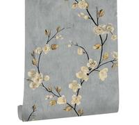 ICYEHAO Papier Peint Floral Gris et Beige, 44.5 x 500 cm Papier Peint Fleur Beige Papiers Peints Adhesif Mural Papier Autocollant pour Meuble,Chambre,Salon,Salle de Bain,Cuisine,Toilette