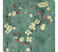 ICYEHAO Papier Peint Floral Vert, 44.5 x 500 cm Papier Peint Beige Fleurs Vert Fleurs Feuilles Plantes Style Bohème Papier Autocollant pour Meuble,Chambre,Salon,Cuisine,Salle de Bain,Toilette