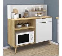 ID MARKET buffet 1 porte et 1 tiroir 120 cm Moderne bois effet hêtre et blanc