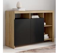 ID MARKET buffet 2 portes et 4 niches 110 cm Moderne bois et noir effet hêtre