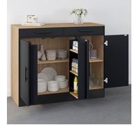 ID MARKET buffet 3 portes 110 cm Moderne bois effet hêtre et noir