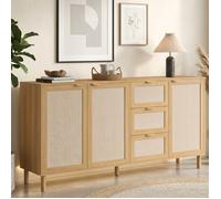 ID MARKET buffet 4 portes 160 cm Moderne bois effet lin