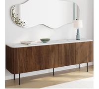 ID MARKET buffet 4 portes 160 cm Moderne bois effet noyer et plateau marbre blanc ALASKA