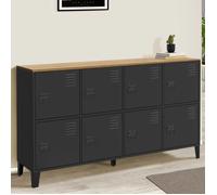IDMarket Buffet casier ESTER 139 cm 8 portes métal noir plateau bois design industriel