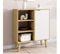 ID MARKET buffet d'appoint 3 étagères 70 cm Moderne bois effet hêtre et blanc