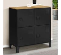 ID MARKET buffet d'appoint 4 portes 70 cm Moderne bois et noir métal