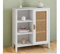 ID MARKET buffet d'appoint EDHEN 3 étagères 70 cm Cannage bois et blanc