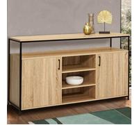 IDMarket Buffet DETROIT 140 cm - 2 portes, 3 étagères - design industriel bois
