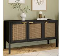 ID MARKET buffet EDHEN 3 portes 110 cm Cannage bois et noir effet cannage