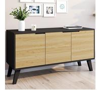 ID MARKET buffet FINN 3 portes 113 cm Scandinave bois effet hêtre et noir