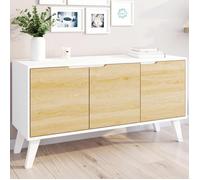 IDMarket - Buffet bas scandinave FINN 113 cm 3 portes blanc et bois façon hêtre