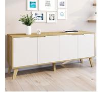 ID MARKET buffet FINN 4 portes 140 cm Scandinave bois effet hêtre et blanc