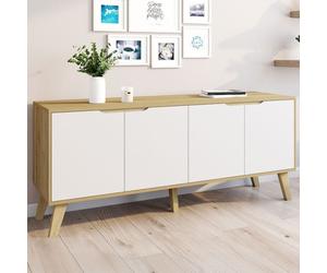 ID MARKET buffet FINN 4 portes 140 cm Scandinave bois effet hêtre et blanc