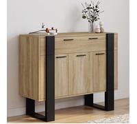 ID MARKET buffet PHOENIX 3 portes et 1 tiroir 100 cm Loft bois et noir