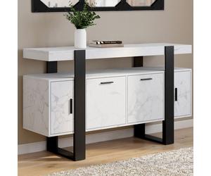 ID MARKET buffet PHOENIX 4 portes 140 cm Loft effet marbre blanc ALASKA et noir